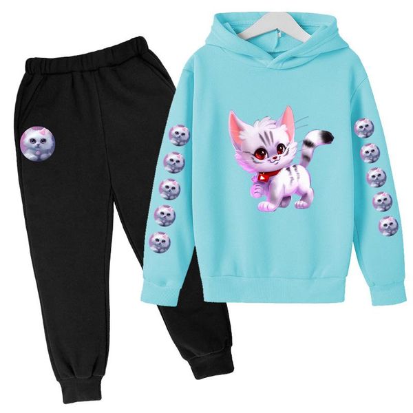 

clothing sets cat hoodie animal game set autumn children's + pants 2-piece teen cute girl 4-14 years old, White