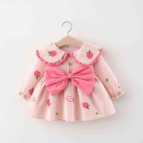 2021 herbst Neugeborenen Baby Mädchen Nette Bogen Kleid für Baby 1st Geburtstag Prinzessin Kleider Kleinkind Mädchen Kleidung Säuglings Kleidung g1129