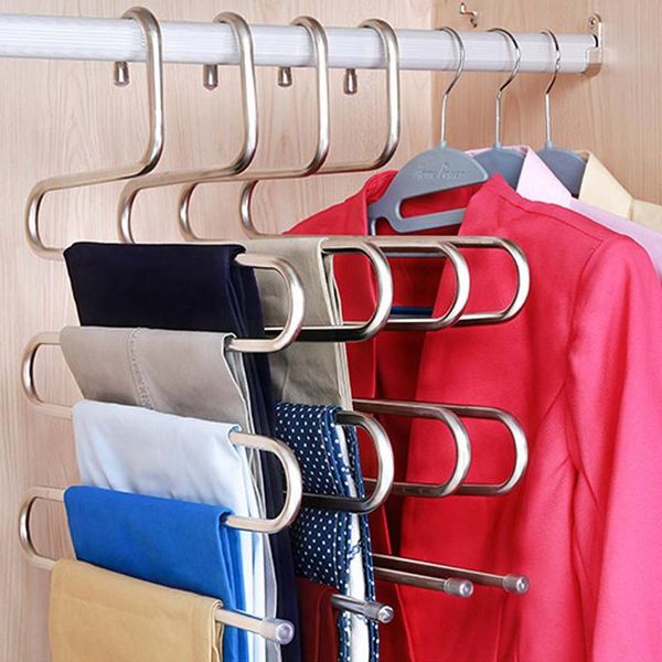 

hangers & racks 2 pcs pants s-type stainless steel rack 5 layers closet hanger storage for clothes towel scarf tie hk3