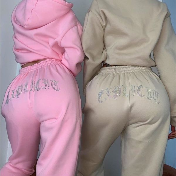 

quality new fashion sports leisure hooded diamond sweater two-piece set, Gray