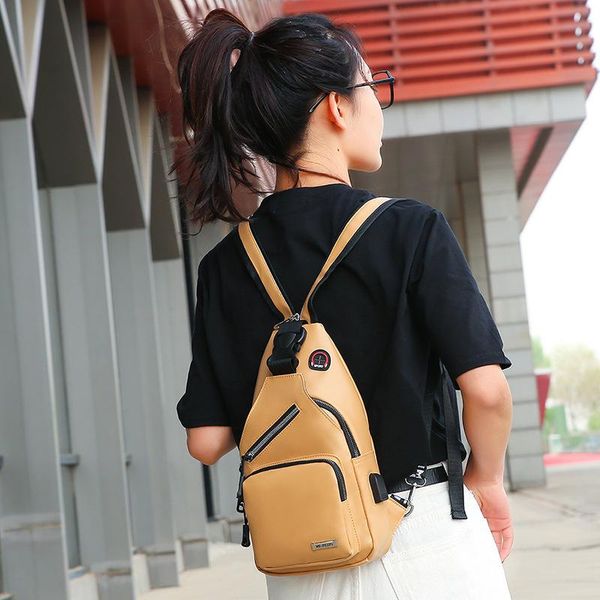 

backpack women casual girls chest bag with earphone hole female shoulder crossbody bags for cycling sports usb cross-bags