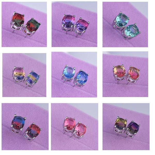 

stud fashion exquisite pink multicoloured oval crystal earrings for women wedding gift jewelry accessories wholesale lots, Golden;silver