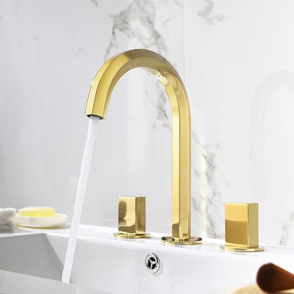 

bathroom sink faucets basin faucet gold/black brass 3 holes double handle luxury and cold mixer water bathbasin bathtub taps