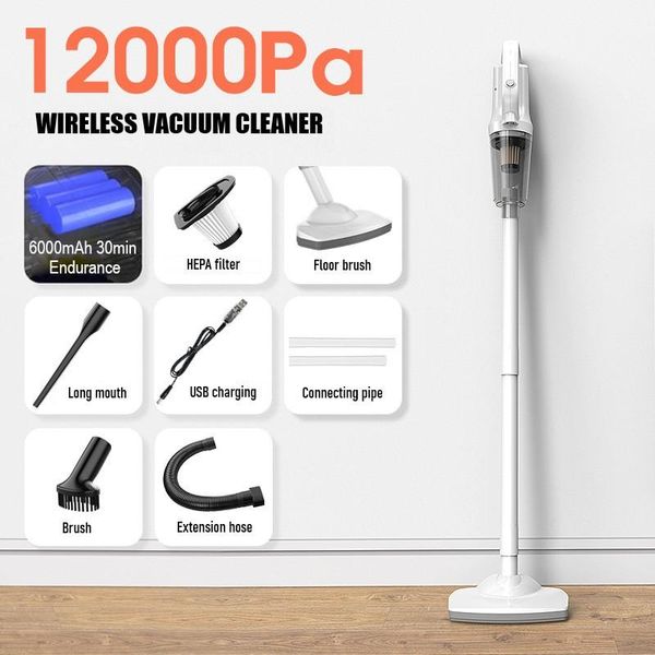 

vacuum cleaner white cordless portable usb chargable car household pet hair dual use 120w12000pa strong suction handheld