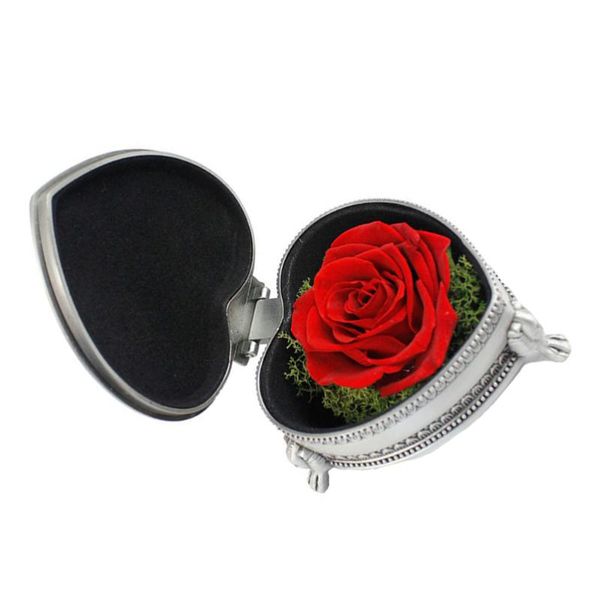 

iron box preserved flower heart shape decoration gift valentine's day (silver) wrap