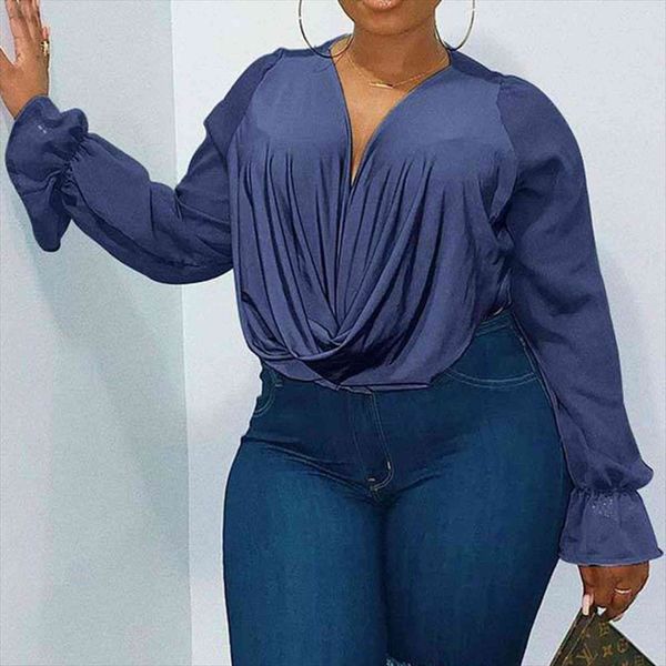 

plus size deep womens shirt v neck casual long sleeve chiffon shirts, White