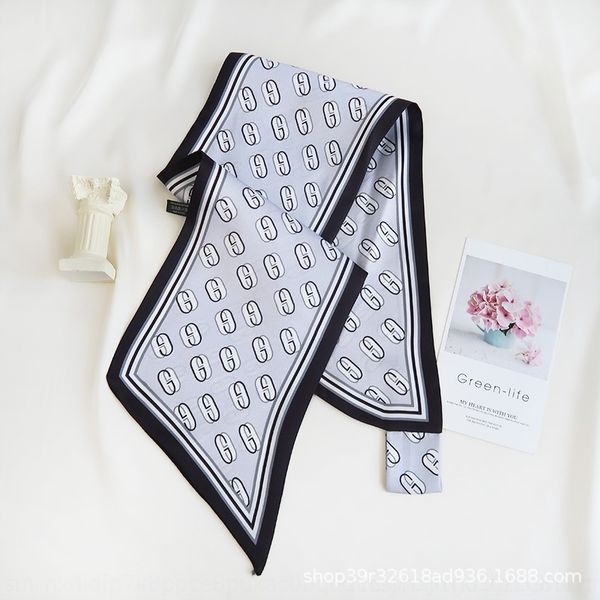 

qsn south korea spring and summerart fashion versatile ties letter printed scarf hair scarf scarves professional female stewardess hair ba, Black;gray