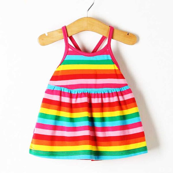 Yeni Doğan Bebek Kız Gökkuşağı Elbise Yaz Sevimli Yelek Baskılı Gökkuşağı Askı Kızlar Için Kızlar 1 - 2 Yıl Bebek Rahat Parti Elbise Q0716