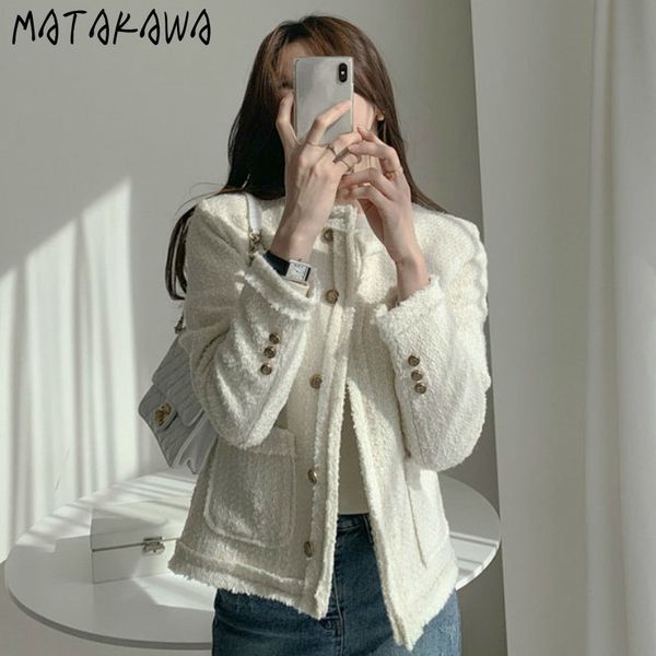 

matakawa women's korean temperament small fragrance coat retro slim casual short invierno mujer mujer chaqueta 210513, Black;brown