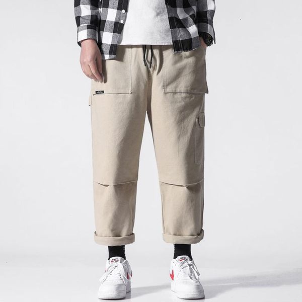 

mens pants spring summer men casual straight loose jogger streetwear trousers ankle-tied, Black