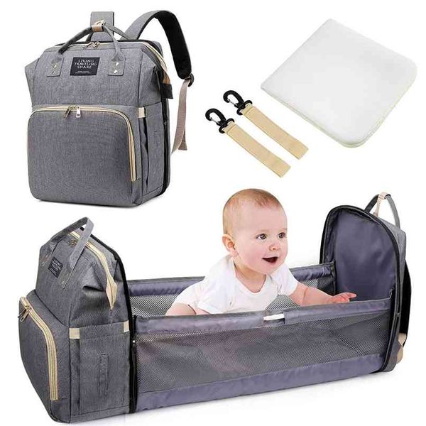 

portable folding baby crib mommy bag, multifunctional backpack, large-capacity mother and baby bag, backpack 210922