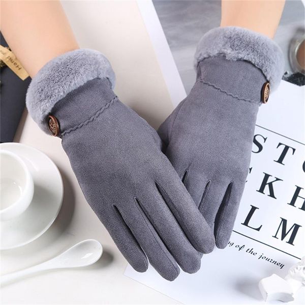 

five fingers gloves women' in autumn and winter driving ski windproof warm plus velvet touch screen women luvas guantes, Blue;gray