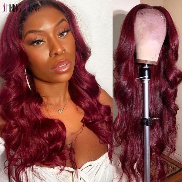 

lace wigs front human hair for women pre plucked brazilian body wave 99j burgundy colored frontal wig remy, Black;brown