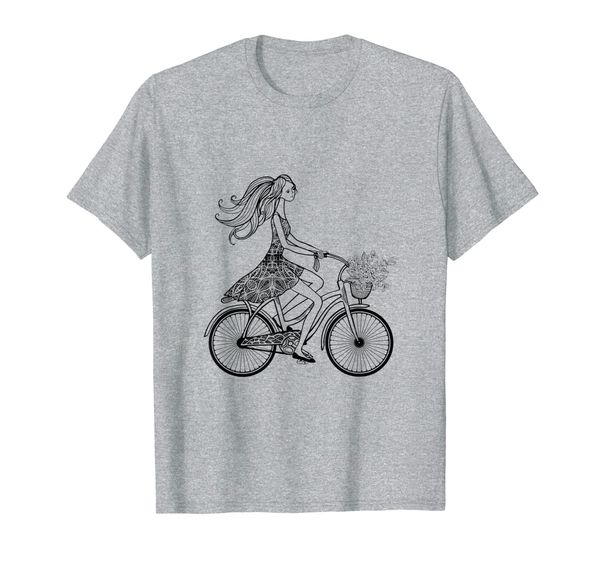 

vintage bike: girl riding retro bicycle t-shirt, White;black