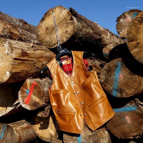 

men's leather & faux tuscany batik calf genuine vest waistcoat coat, Black