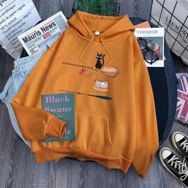 

women's hoodies & sweatshirts not in service cute black cat prints woman hooded hip hop fashion hoody harajuku vintage hoodie comfort