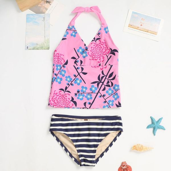 

one-piece suits 5-12 years girl swimsuit kids floral two piece children's swimwear tankini halter girls bathing suit striped beachwear