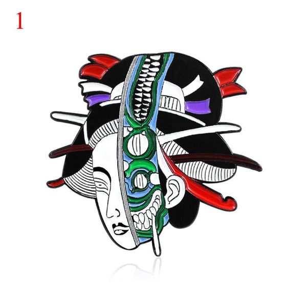 

pins, brooches japanese alien geisha brooch enamel pins green skeleton skull woman face jewellery accessory badge gifts kids halloween, Gray