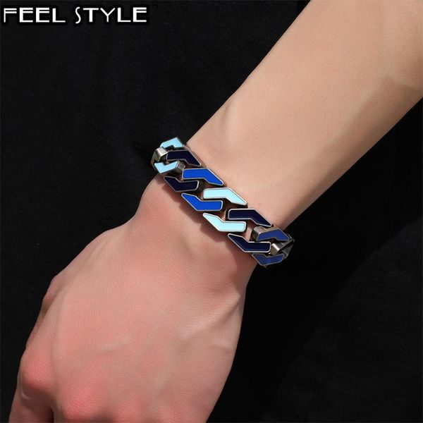 

link, chain hip hop 17mm silver blue epoxy color plated micro pave cubic zircon bracelet iced out length bracelets for men jewelry, Black