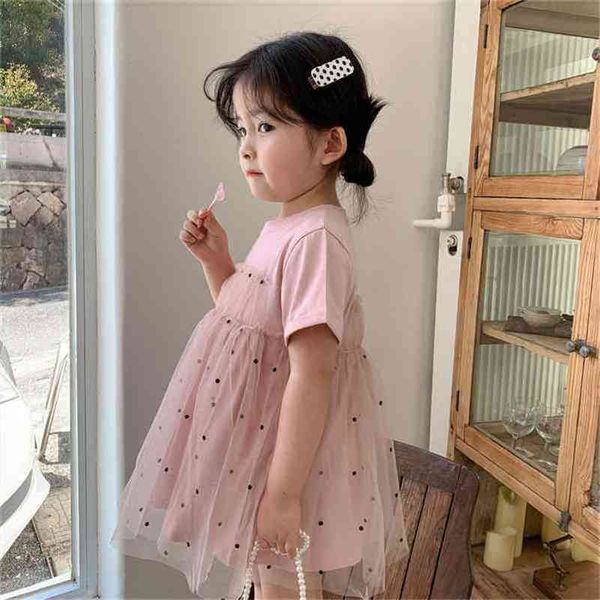 

summer arrival girls fashion dot dress kids korean design es 210528, Red;yellow