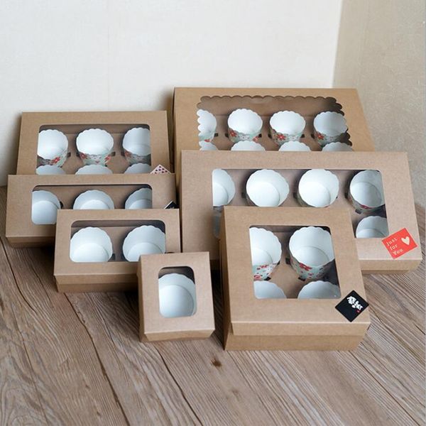 

gift wrap 10pcs kraft paper cupcake box with clear window white cake packaging