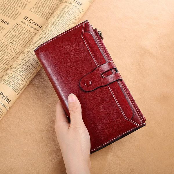 

leather wallet woman hand bag euro-american woman's long wallets1, Red;black