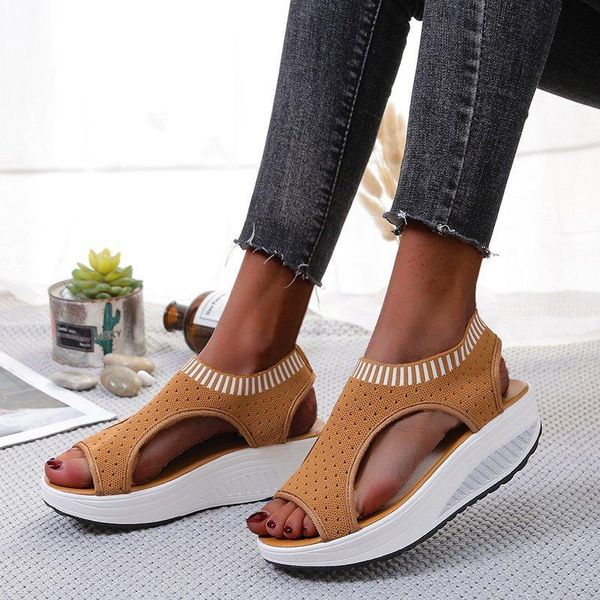

sandals women wedges slippers footwear summer platform female slip on peep toe knitted sneakers casual 2021 sandalias, Black