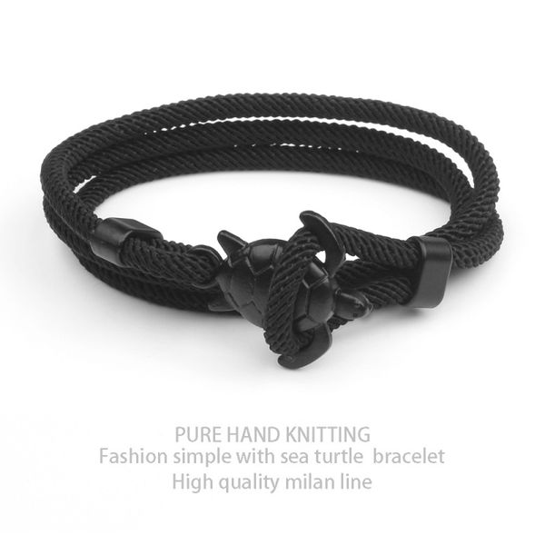 

layered hand knitting simple milan line sea turtle link bracelet, Black