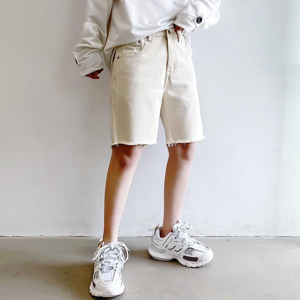 

/ men's wear summer knee length pants for male apricot jeans shorts tide straig rough selvedge bottoms korean 9y2293, White;black