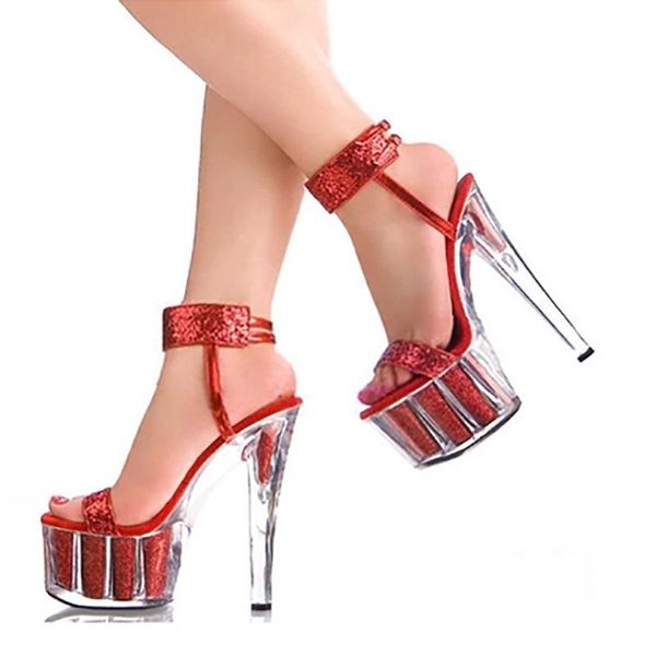 

dress shoes women summer sandals platfrom high heels sequins pumps transparent wedding party ankle strap open toe, Black