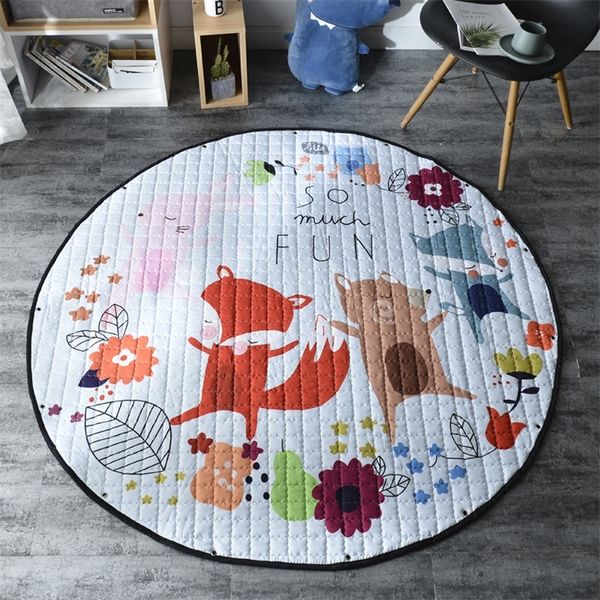 950g Animais dos desenhos animados Fox / Girafa Padrão Bebê Play Mat Criança Rastejante Cobertor Brinquedos Saco De Armazenamento Decoração Sala de Criança Enviado Pacote Enviado 210320