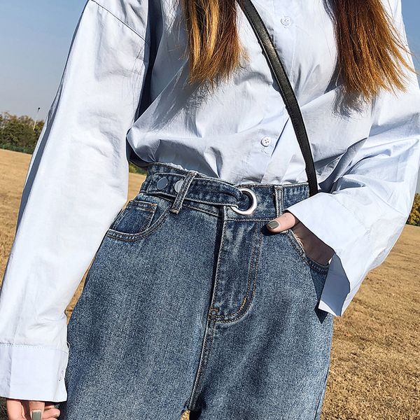 

2021blue pantalones jeans de mujer cintura alta high waist jeans woman casual jeans harem pants ladies vintage black jean femme, Blue
