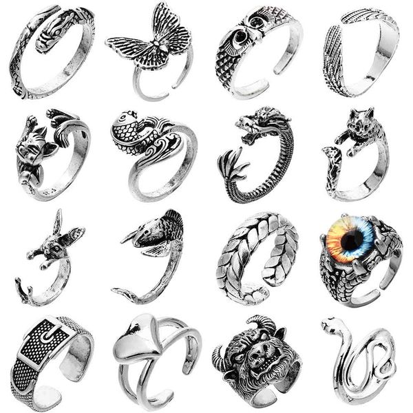 

love ring 18 styles retro punk butterfly for women men antique silver color opening adjustable animal s gift anillo hombre bijoux, Slivery;golden