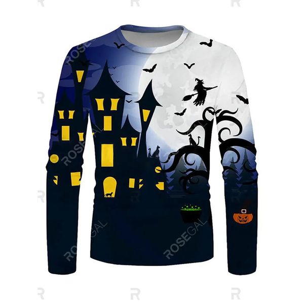 

halloween men's bat witch night graphic crew neck long, Black
