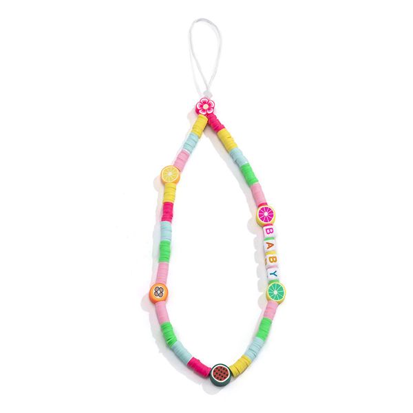 

pastoral sweet and cool soft clay fruit mobile phone charms simple vacation style summer handmade phone-chain acrylic letters accessories je, Bronze;silver