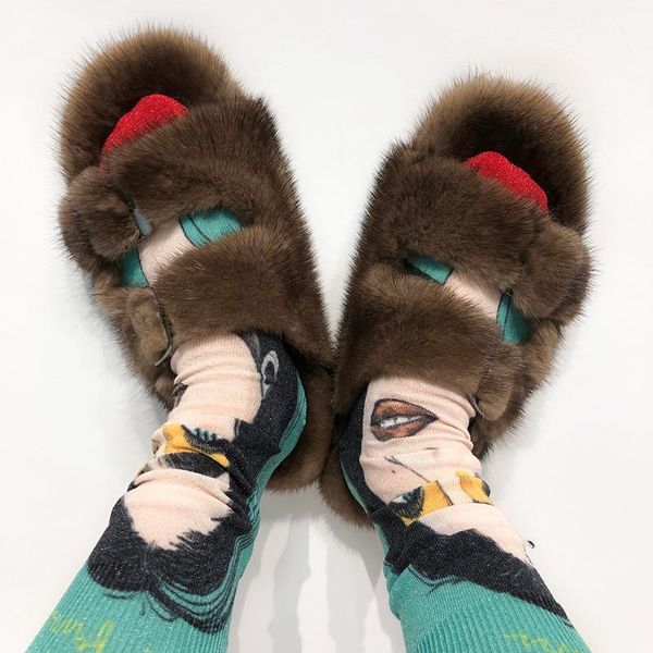 

slippers yoloagain women natural girls furry flat slides outside, Black