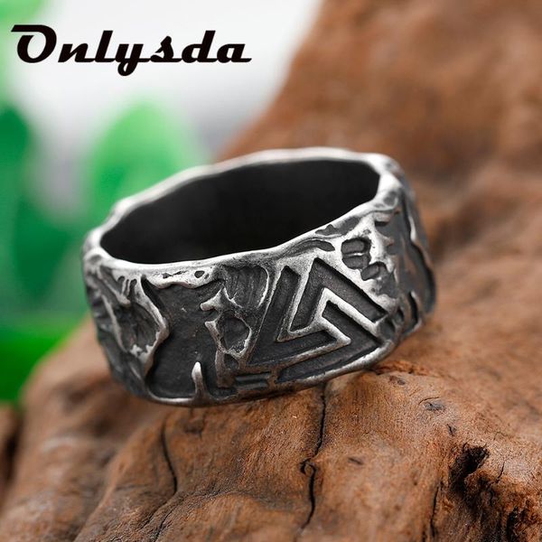 

cluster rings gothic style viking men wolves of odin valknut forging stainless steel ring pagan nordic amulet biker jewelry, Golden;silver