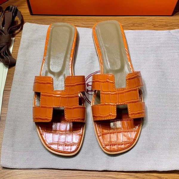 

70% off wholesale flip-flops women slippers summer breathable designer shoes real leather fashion luxury brands ladies girl orange flats san, Black