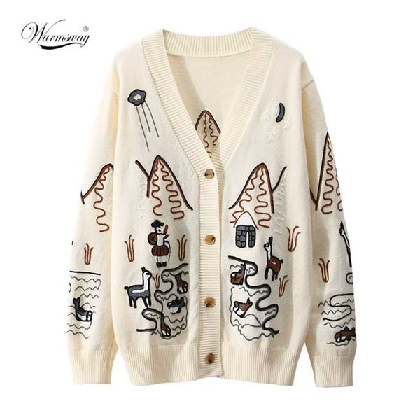 

spring fashion embroidery v-neck oversized cardigan long sleeve single breasted button knitted sweater c-092 211021, White;black