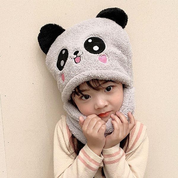 

scarves toddler kids baby boy girl winter warm plush scarf hats earflap beanie hat cap cute bear 2021 design sky, Blue;gray