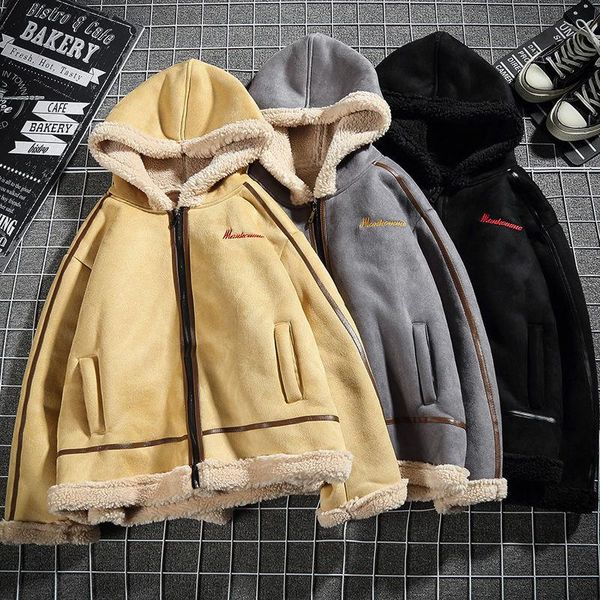 

men's jackets jacket autumn and winter leisure cashmere zipper turndown collar fluffy coat male plus size high street overcoat, Black;brown