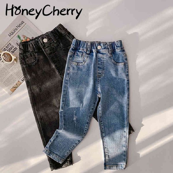 Pantaloni da bambina jeans slim in cotone alta elasticità per neonata 210515