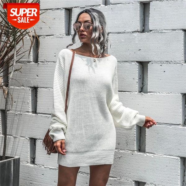 

autumn winter knitted hip dress women casual lantern sleeve solid color mini dress for women 2020 new fashion #272d, White;black