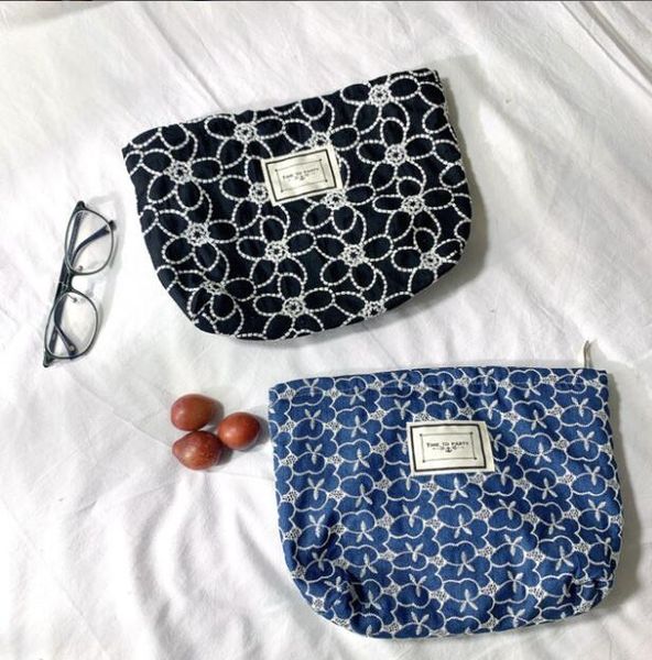 

dhl50pcs cosmetic bags women canvas floral embroidery large capacity clutch makeup bag