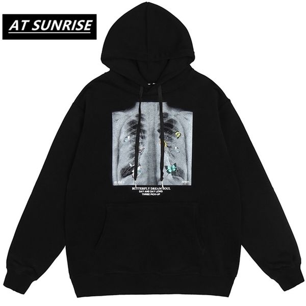 

hip hop oversize hoodie sweatshirt men streetwear harajuku x-ray butterfly hooded loose hipster fleece hoodie plus size 210728, Black