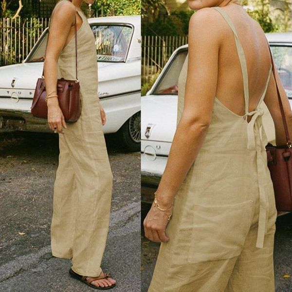 

women's jumpsuits & rompers women spaghetti straps long jumpsuit celmia summer wide leg pants casual solid backless party playsuits dun, Black;white