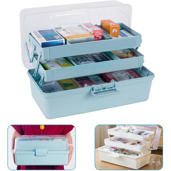 

outdoor gadgets plastic storage box organizer 3 layers multi-functional fortable cabinet faimly emergency frist aid ki