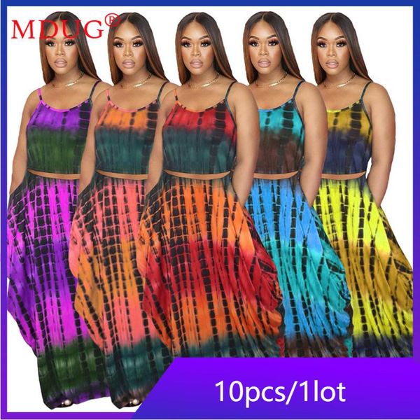 

work dresses wholesale lots bulk clothes 2 piece dress fashion tie dye loose skirts 2021 summer m6528, White;black