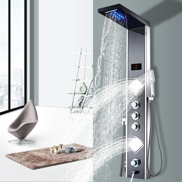 

luxury thermostatic control fold-able shower panel, polished mirror sus304, with organizer holder, waterfall, rainfall, body jet bathroom se