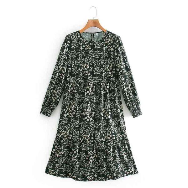 

spring vacation floral midi dress o neck a line long sleeve elegant party retro casual female street nx9936 210525, Black;gray